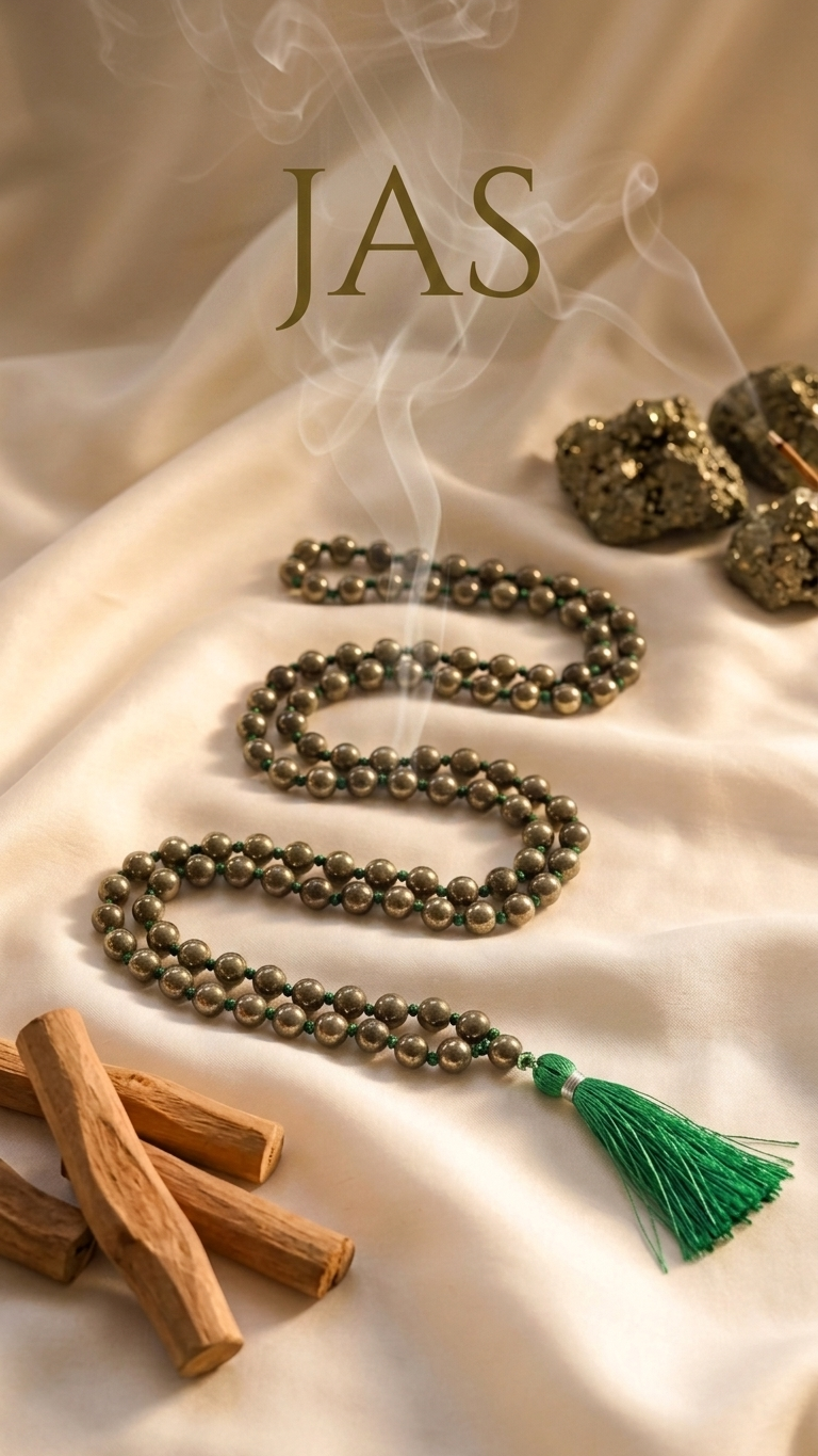 Natural Pyrite Mala (108 Beads) (With Certificate) Certified for Quality