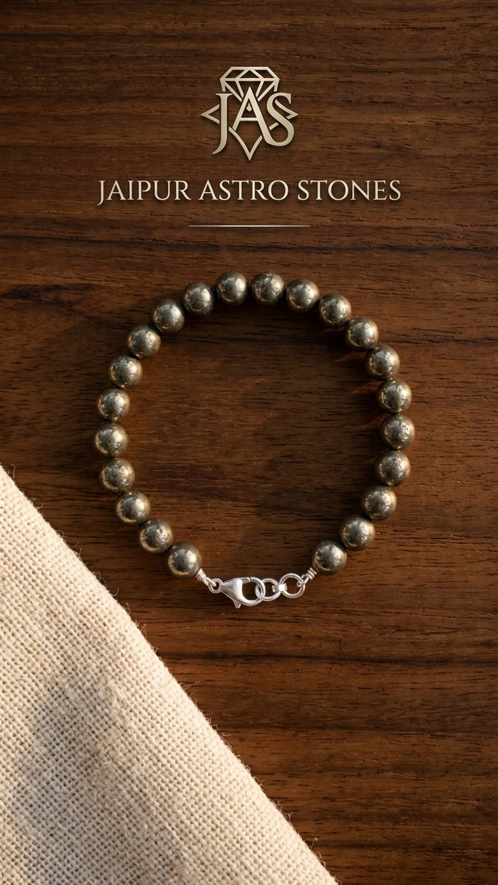 Pyrite Round Bead Bracelet With Silver Lock With Adjustable Lock