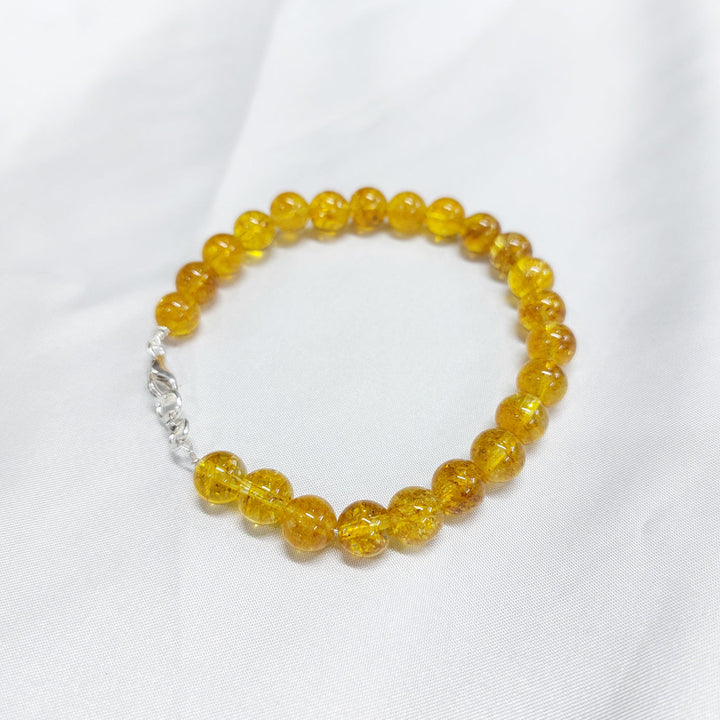 Yellow Citrine Round Bead Bracelet With Silver Wire And Silver Lock With Adjustable Lock