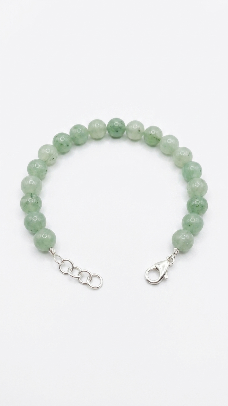 Green Aventurine Round Bead Bracelet With Silver Lock With Adjustable Lock