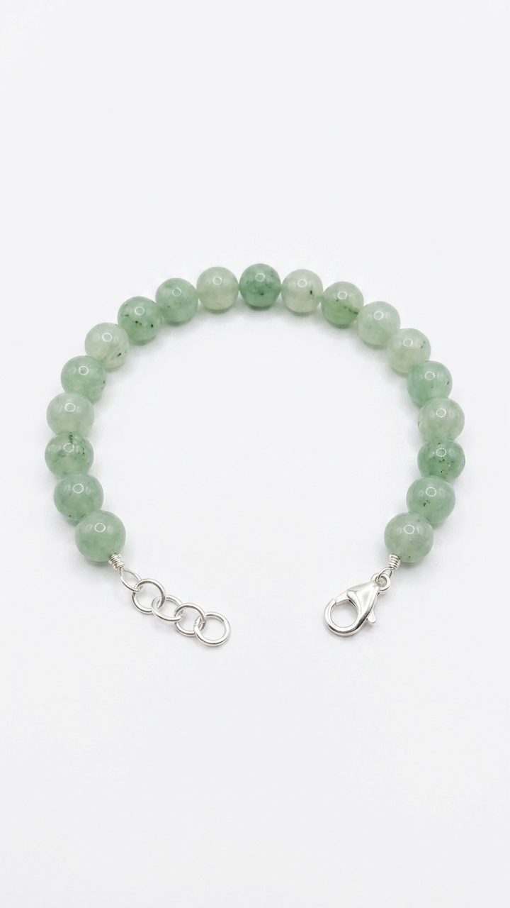 Green Aventurine Round Bead Bracelet With Silver Lock With Adjustable Lock