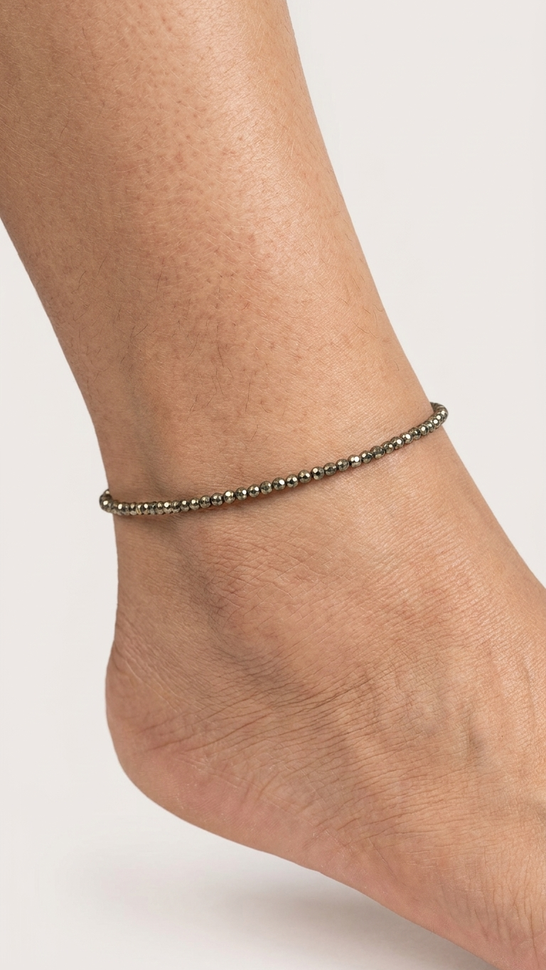 Natural Pyrite Beaded Anklet (With Certificate)