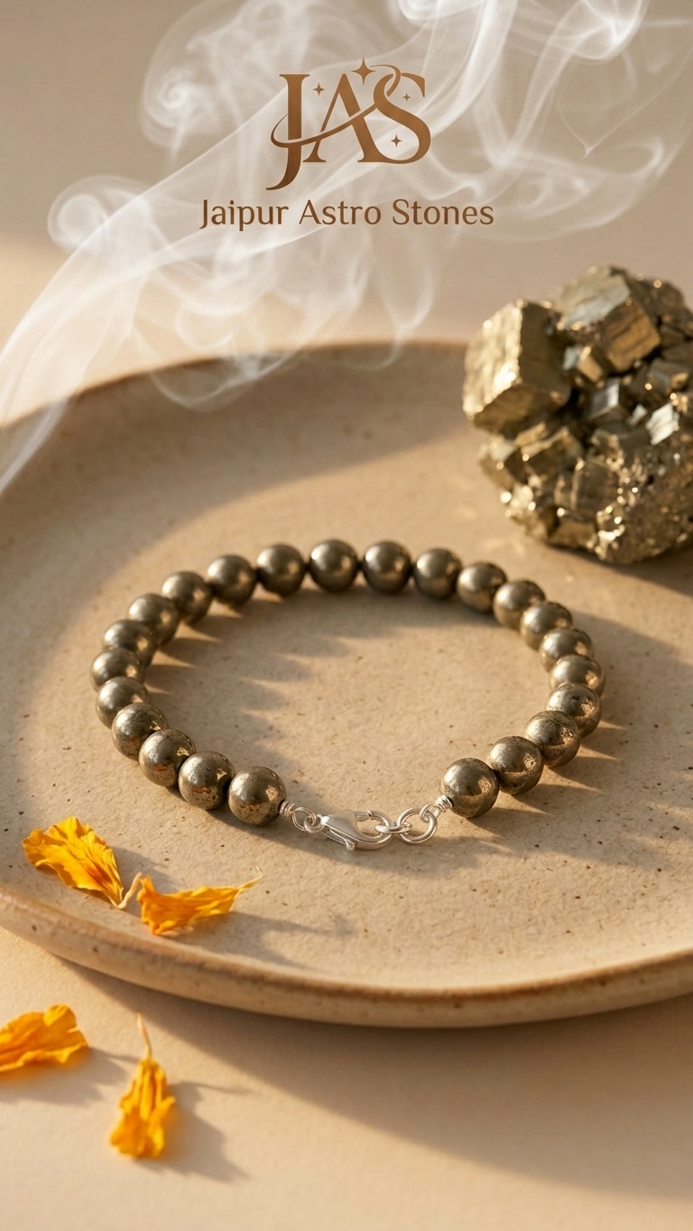 Pyrite Round Bead Bracelet With Silver Lock With Adjustable Lock