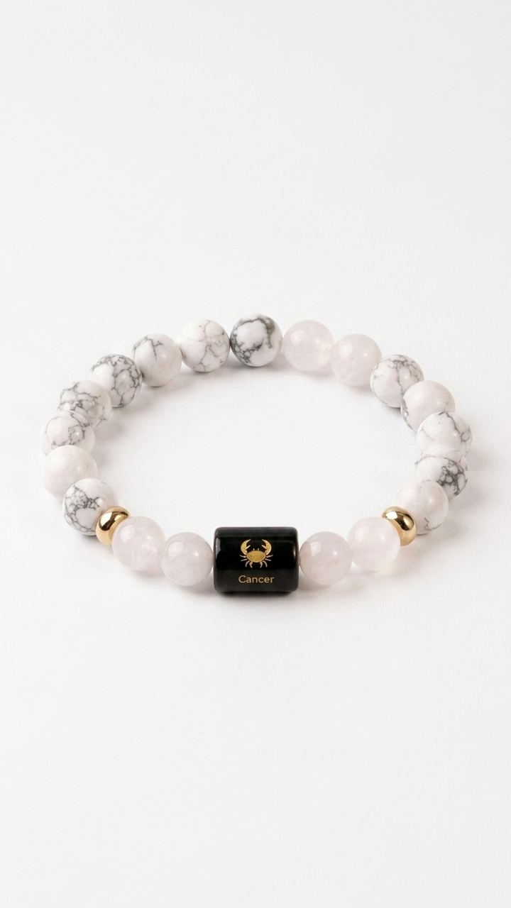 Cancer (कर्क राशि) Zodiac Howlite & Milky Quartz Bracelet (With Certificate) | 21 Jun – 22 Jul