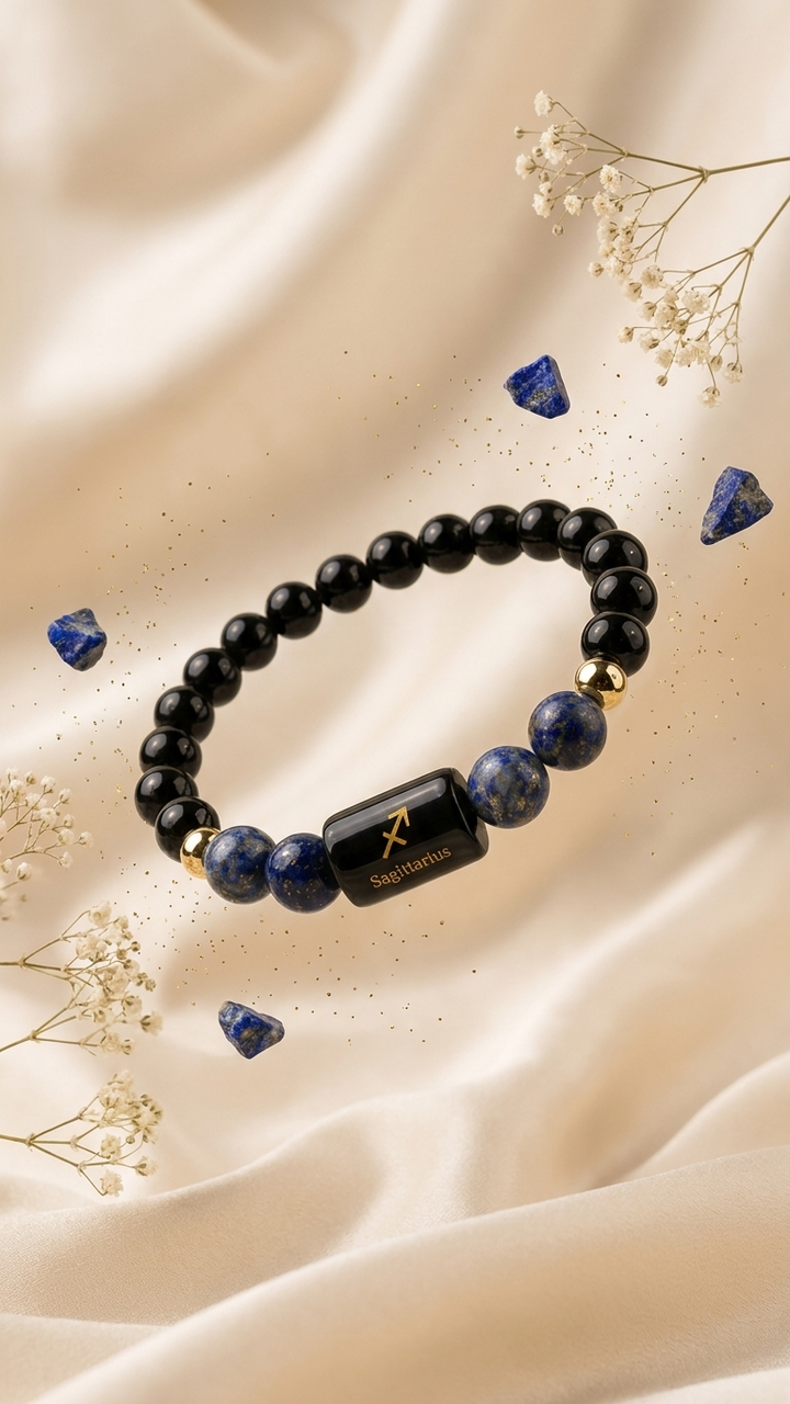 Sagittarius (धनु राशि) Zodiac Black Obsidian & Lapis Lazuli Bracelet (With Certificate) | 22 Nov – 21 Dec
