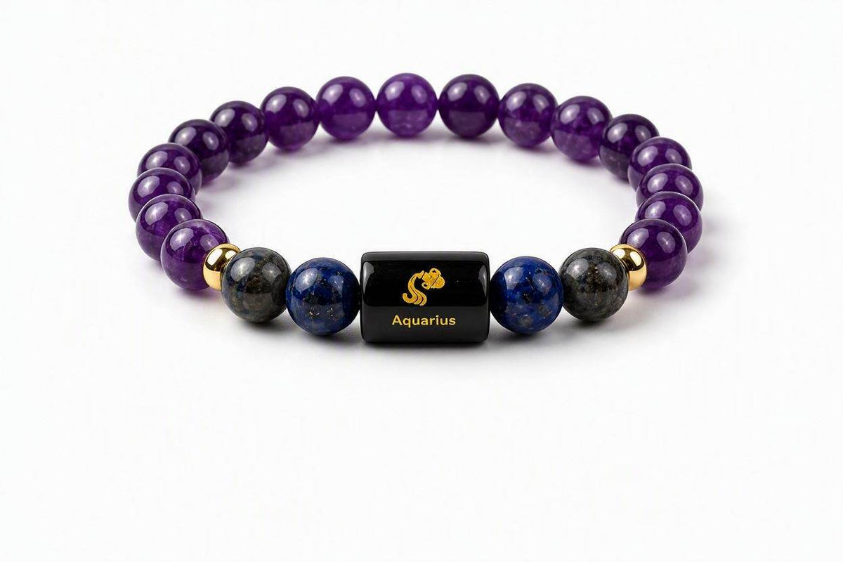 Aquarius (कुंभ राशि )  Zodiac Amethyst & Lapis Lazuli Bracelet (With Certificate) Jan 20 - Feb 18