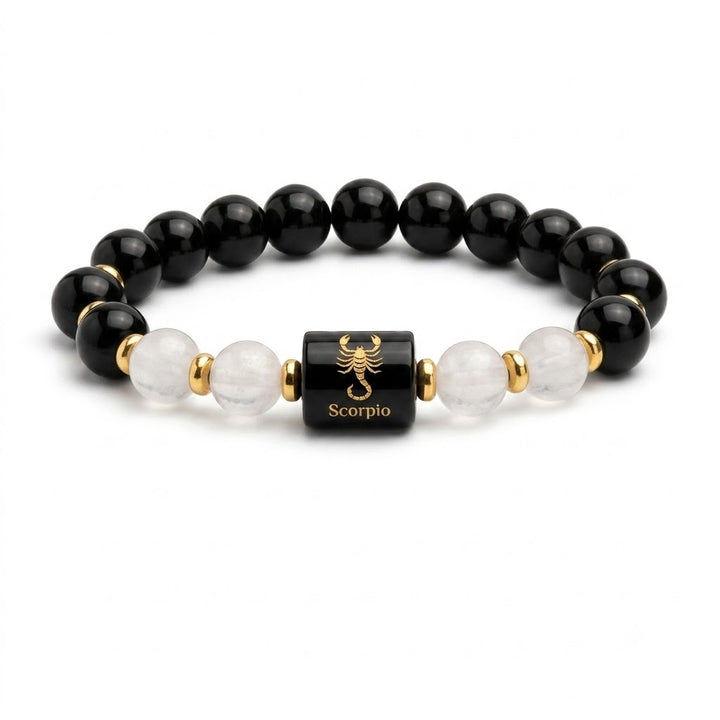 Scorpio (वृश्चिक राशि) Zodiac Milky Quartz & Black Obsidian Bracelet (With Certificate) | 23 Oct – 21 Nov