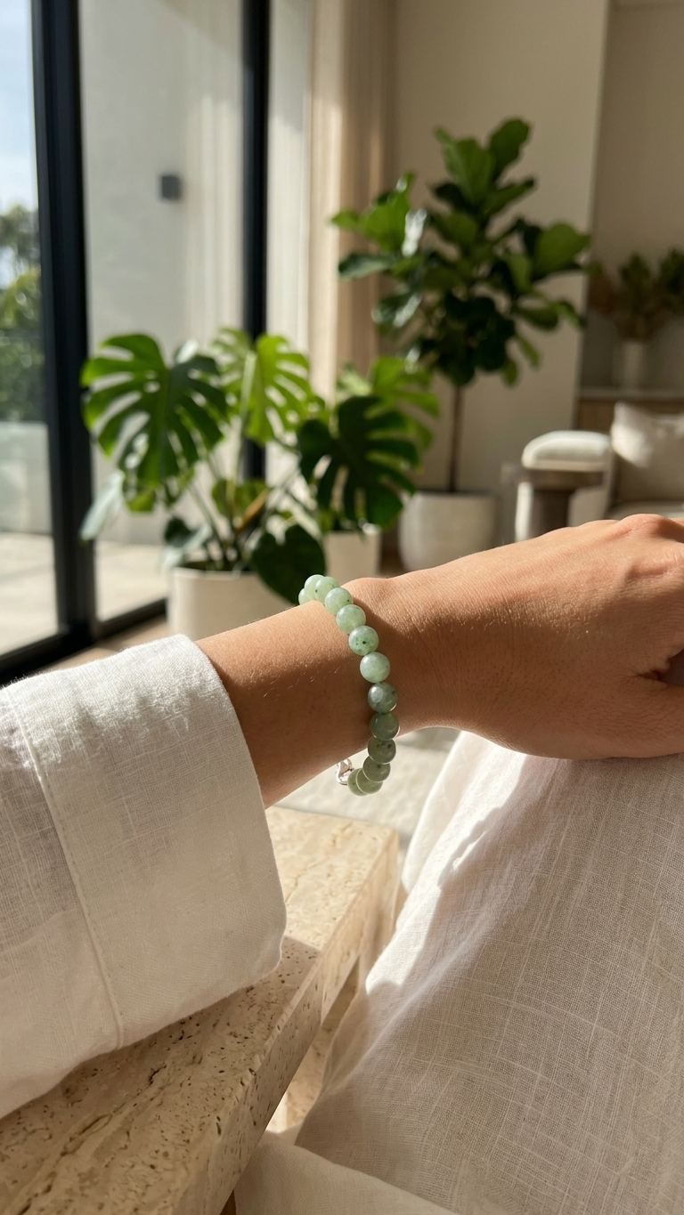 Green Aventurine Round Bead Bracelet With Silver Lock With Adjustable Lock