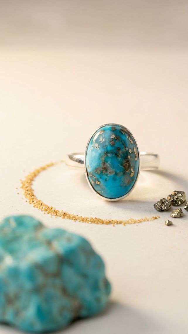 Natural Turquoise Ring Oval Shape(NISHAPURI FIROZA)