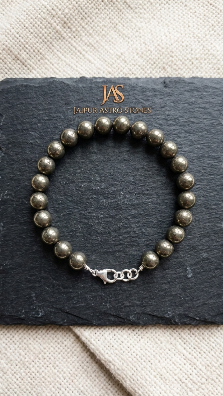 Pyrite Round Bead Bracelet With Silver Lock With Adjustable Lock