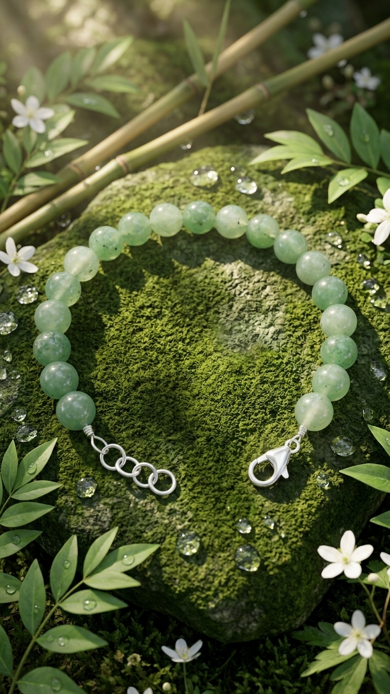 Green Aventurine Round Bead Bracelet With Silver Lock With Adjustable Lock