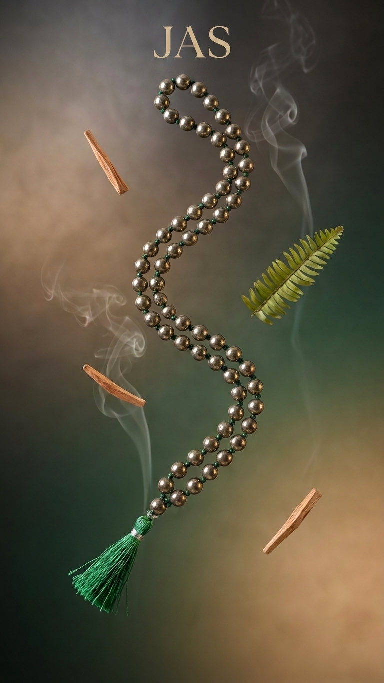 Natural Pyrite Mala (108 Beads) (With Certificate) Certified for Quality
