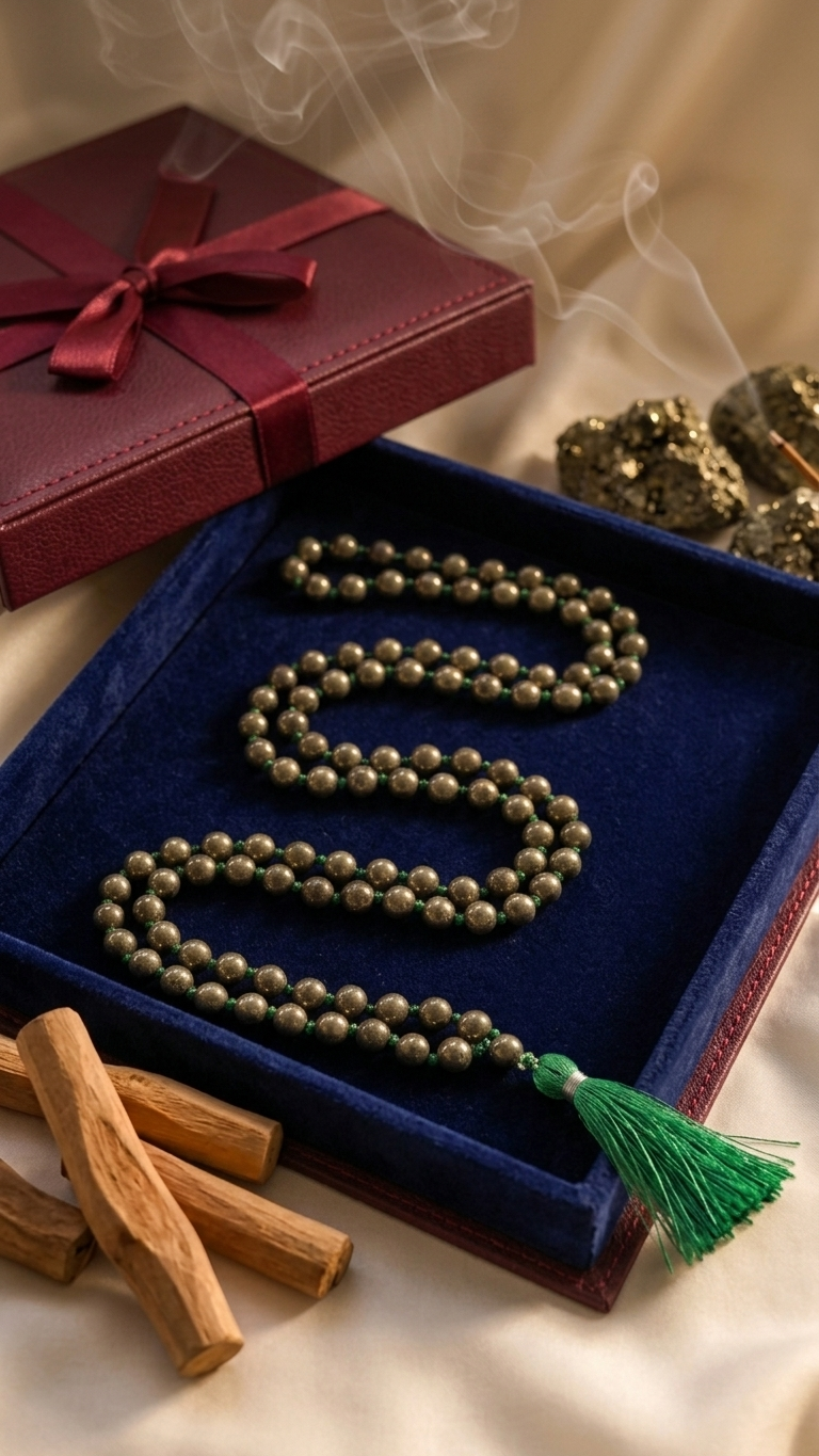 Natural Pyrite Mala (108 Beads) (With Certificate) Certified for Quality