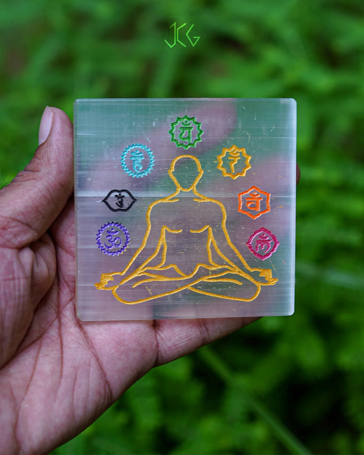 7 Chakra  Buddha Selenite Plate (Charging Plate)