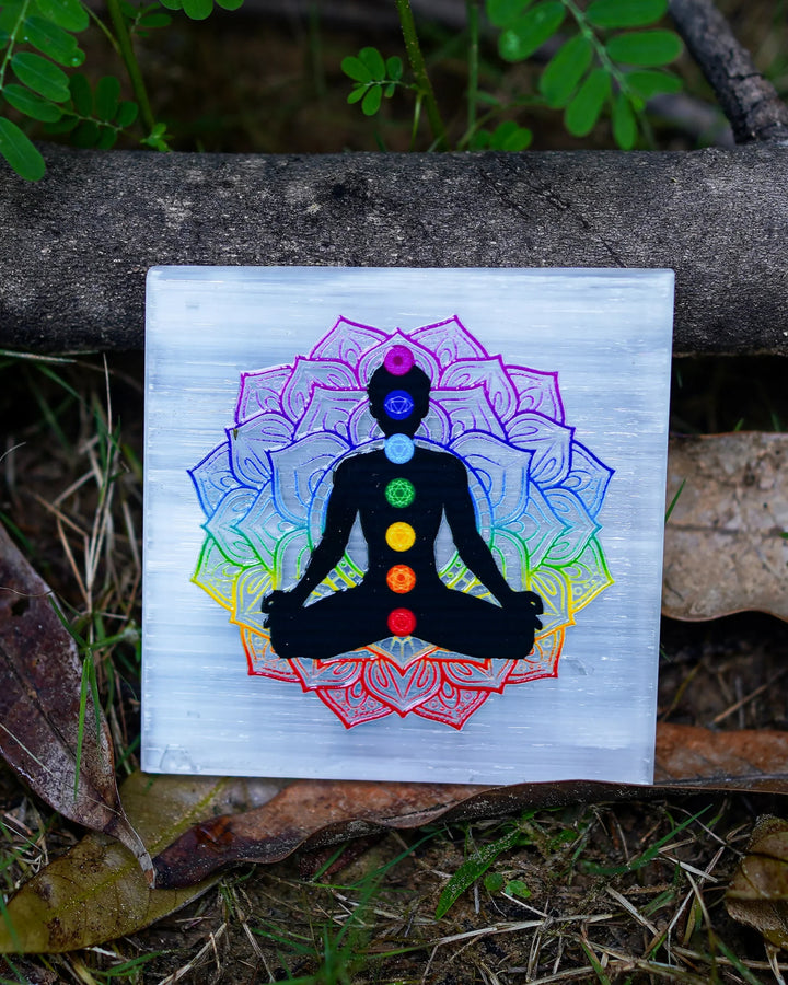 7 Chakra Selenite Plate (Charging Plate)