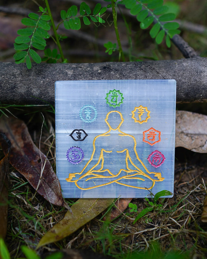 7 Chakra  Buddha Selenite Plate (Charging Plate)