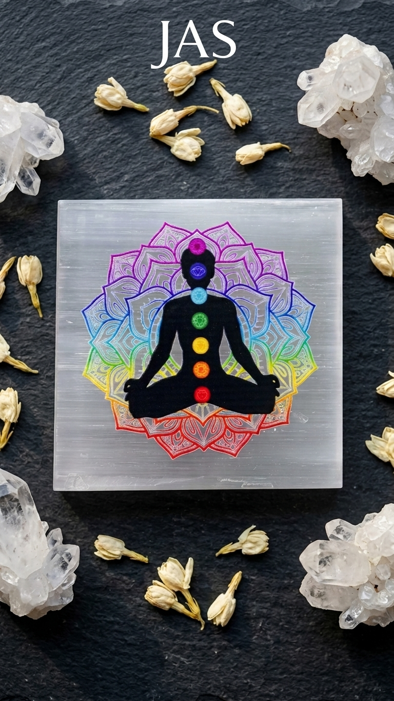 7 Chakra Selenite Plate (Charging Plate)