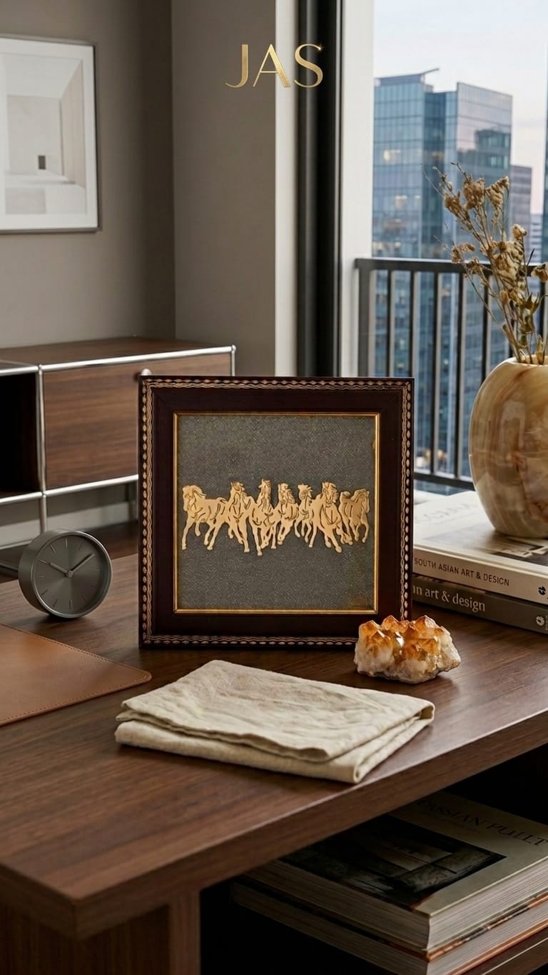 7 Horses Pyrite Frame - Symbol of Energy and Speed