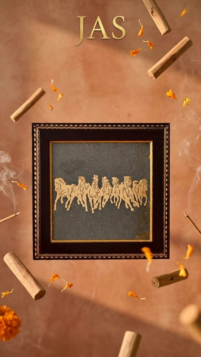 7 Horses Pyrite Frame - Symbol of Energy and Speed