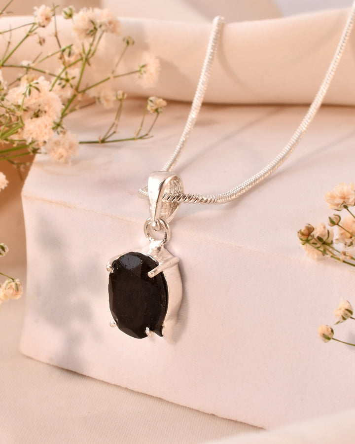 Natural Black Tourmaline Faceted Pendant Oval Shape