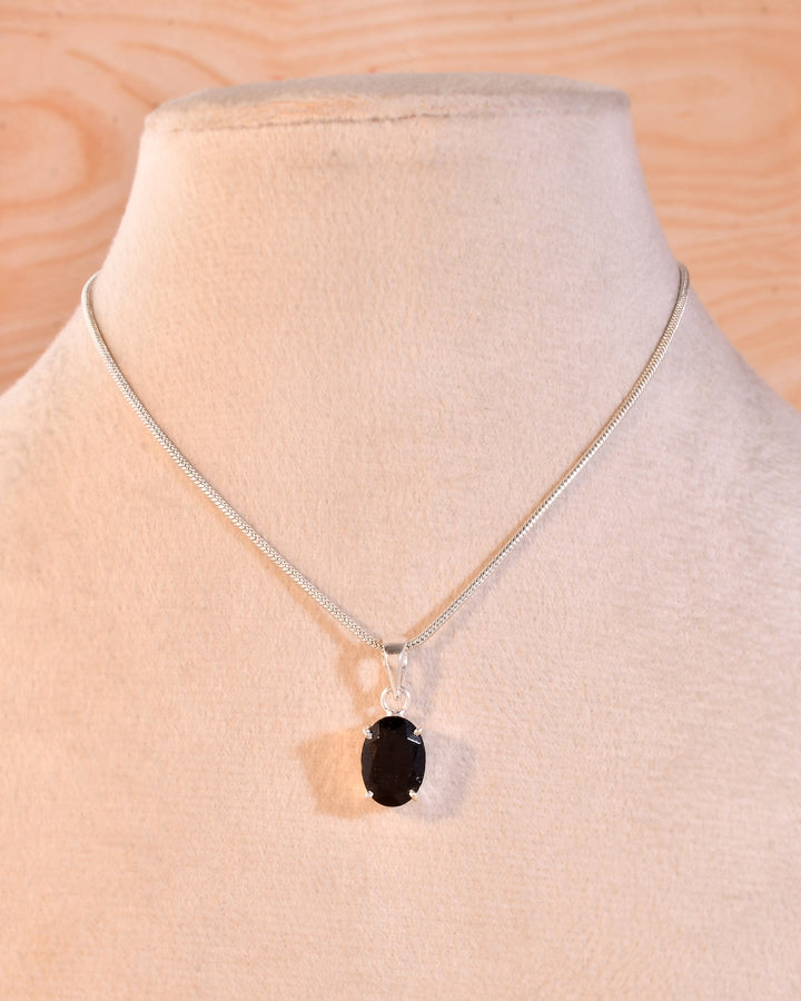 Natural Black Tourmaline Faceted Pendant Oval Shape