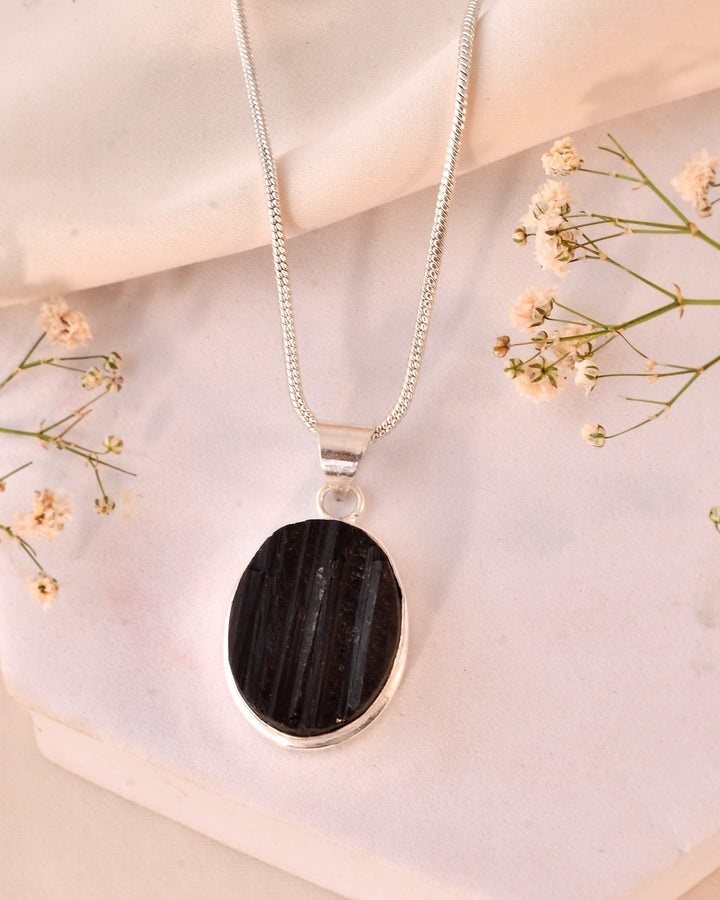 Natural Black Tourmaline Pendant Oval Shape