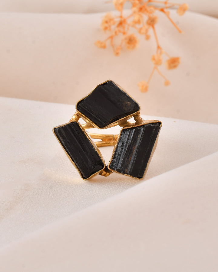 Black Tourmaline Dandiya Statement Ring
