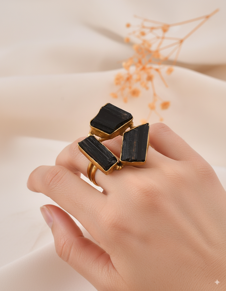 Black Tourmaline Dandiya Statement Ring