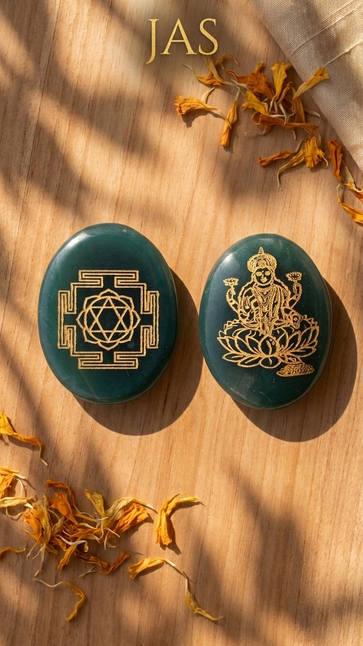 Green Aventurine Laxmi Zibu Coin