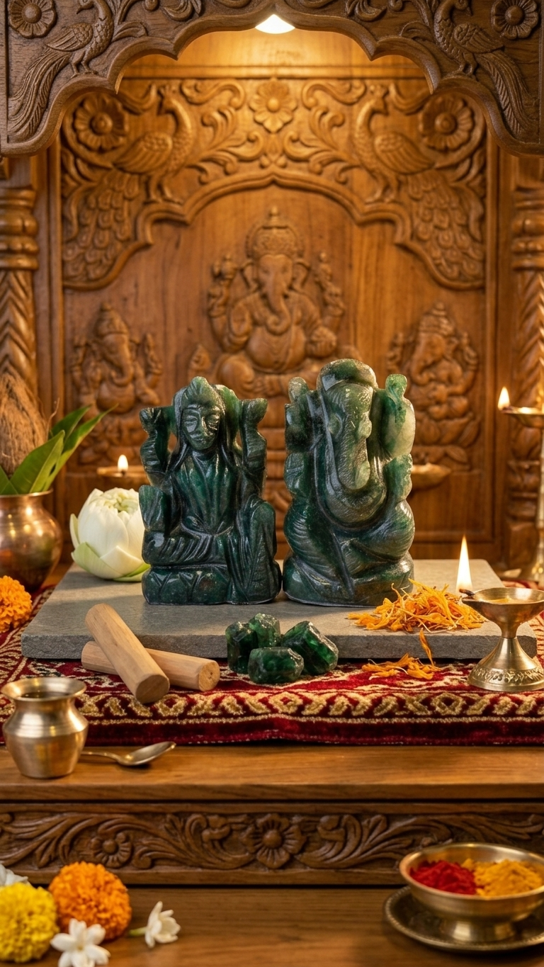 Green Jade Ganesha & Laxmi