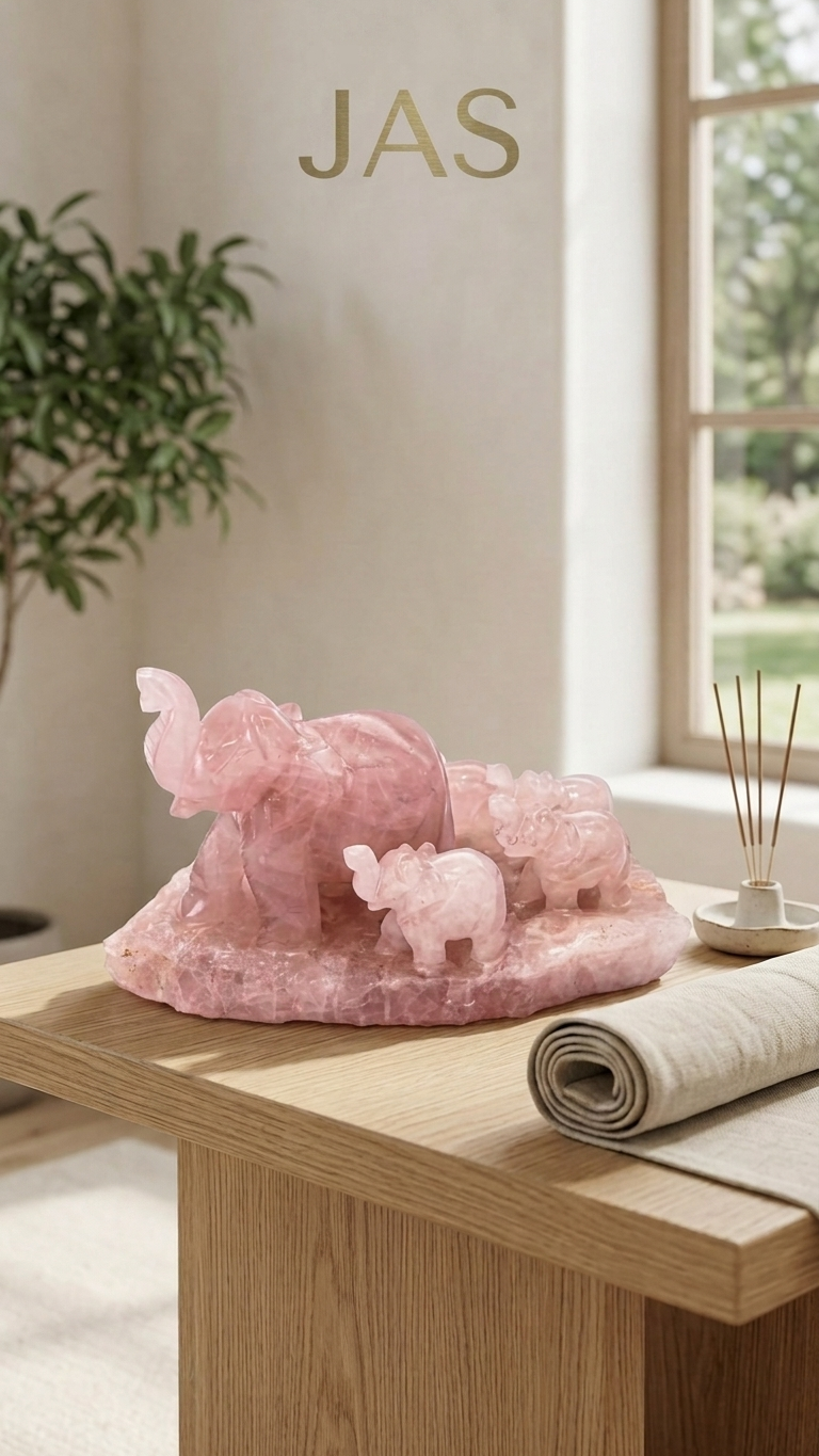 Rose Quartz Elephant Family