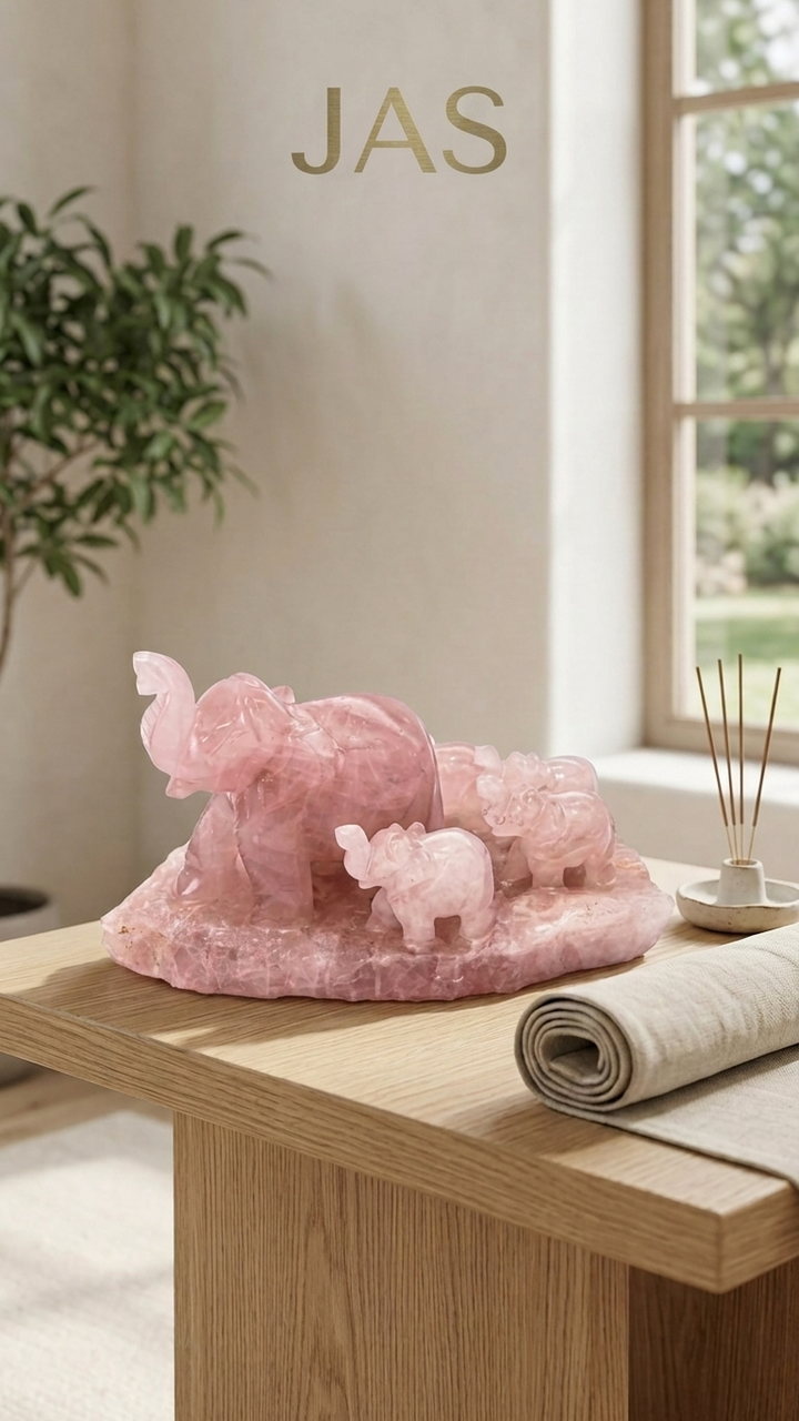 Rose Quartz Elephant Family