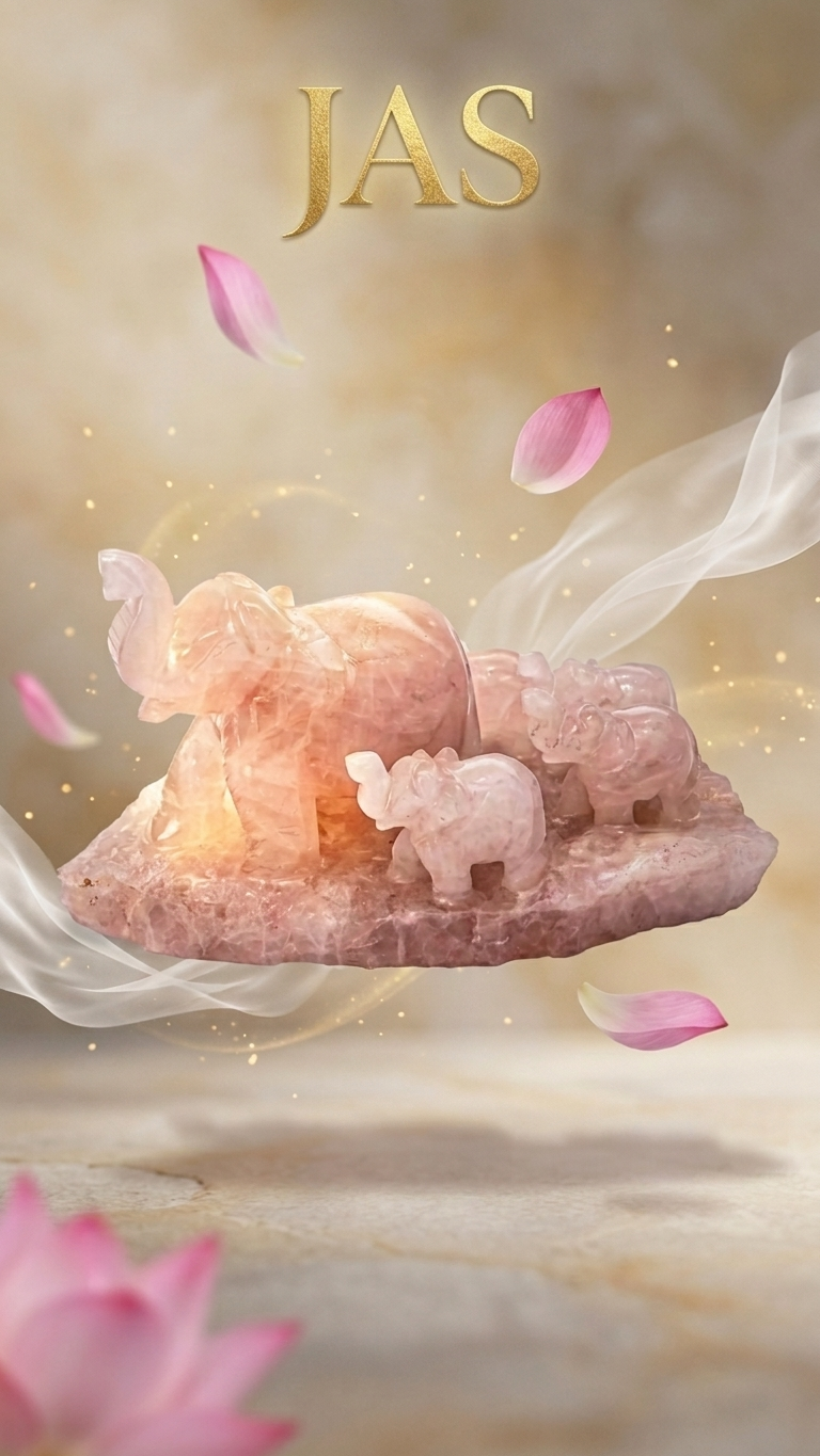 Rose Quartz Elephant Family