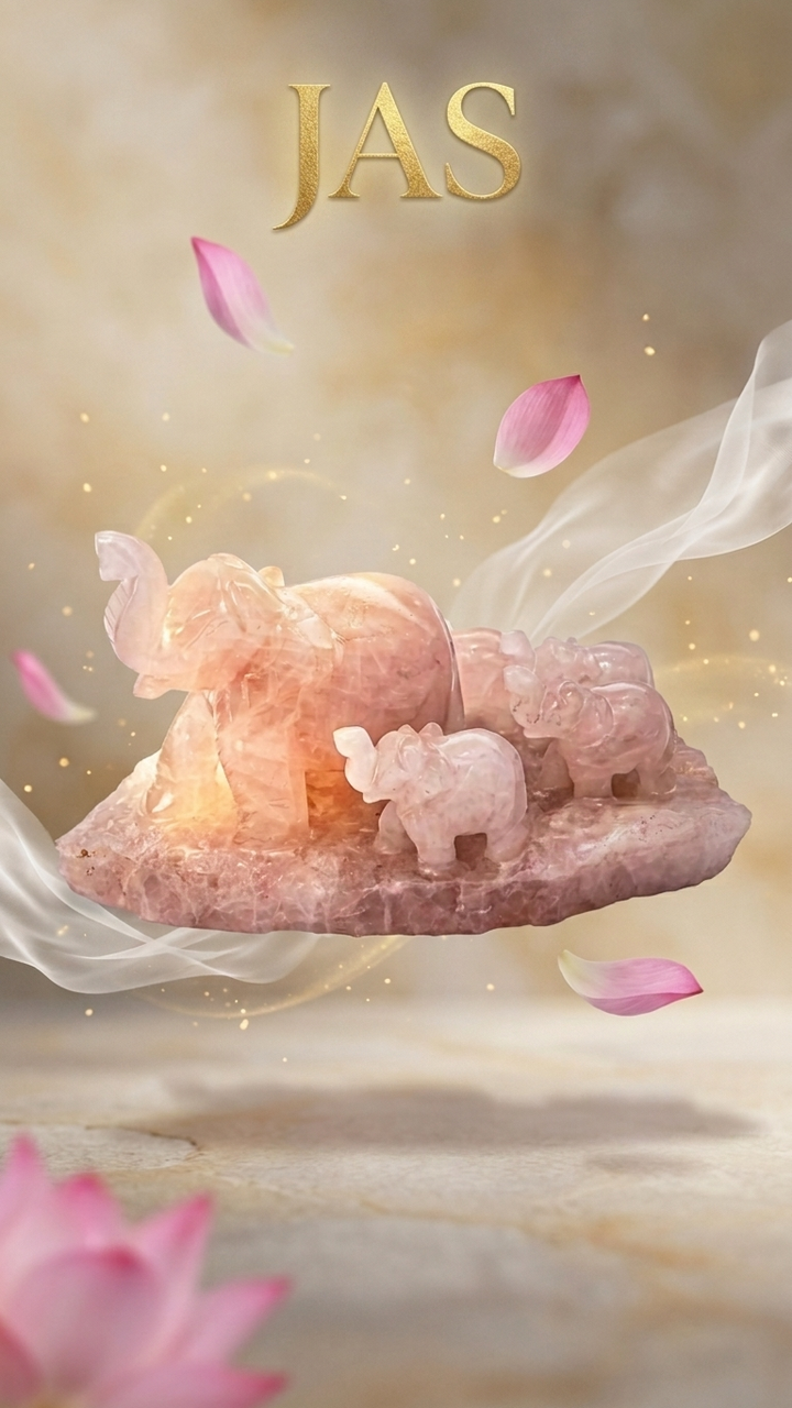 Rose Quartz Elephant Family