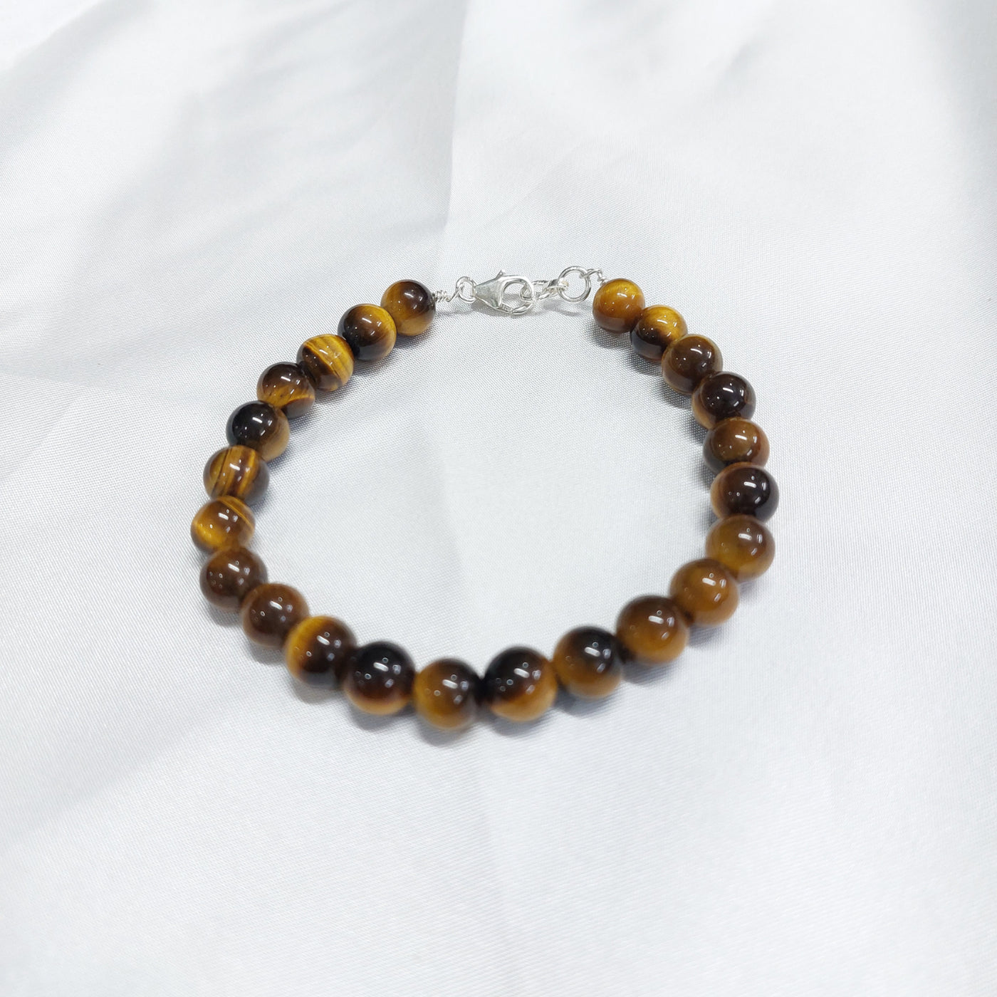 Tiger Eye Round Bead Bracelet With Silver Lock With Adjustable Lock