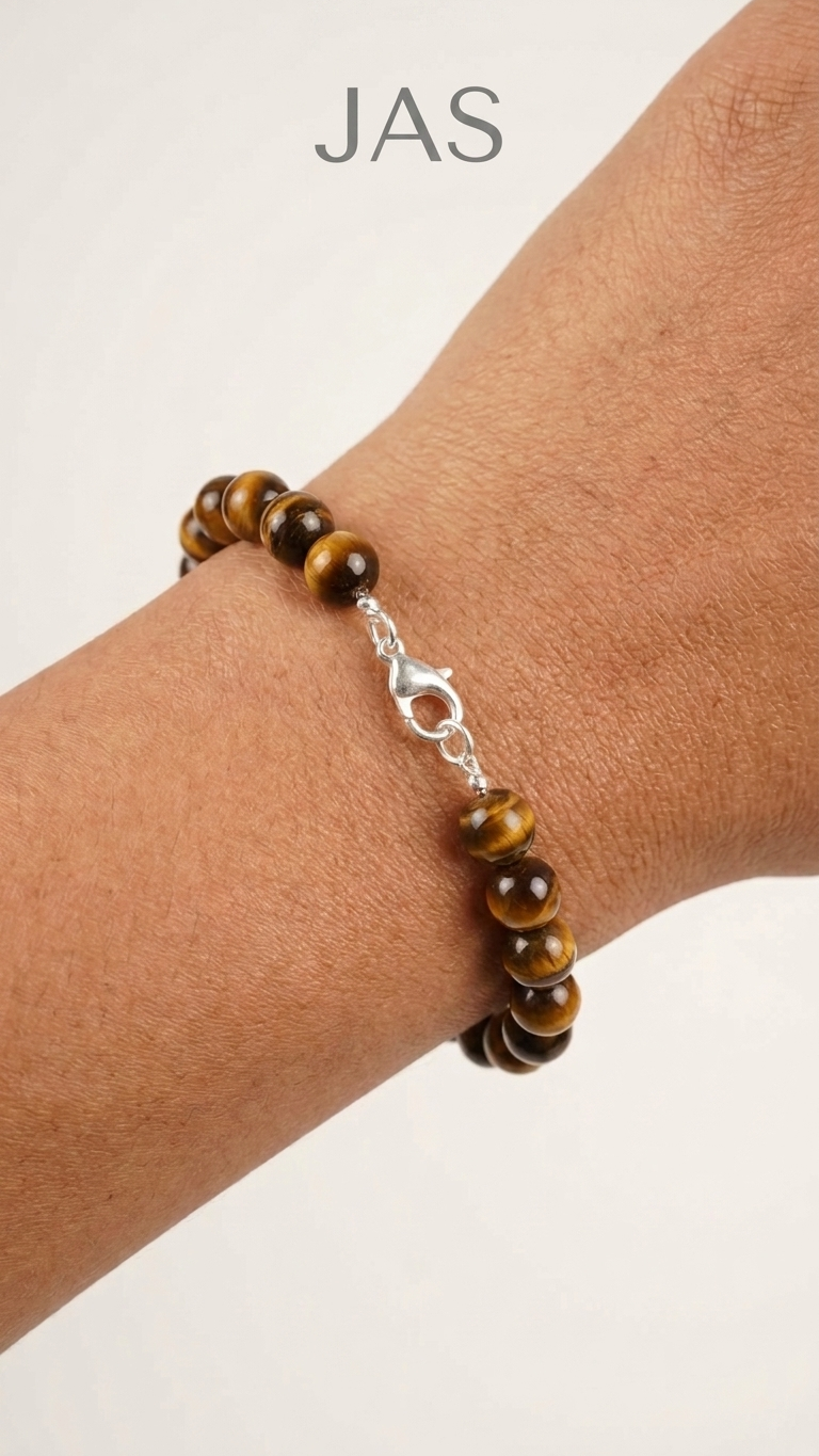 Tiger Eye Round Bead Bracelet With Silver Lock With Adjustable Lock