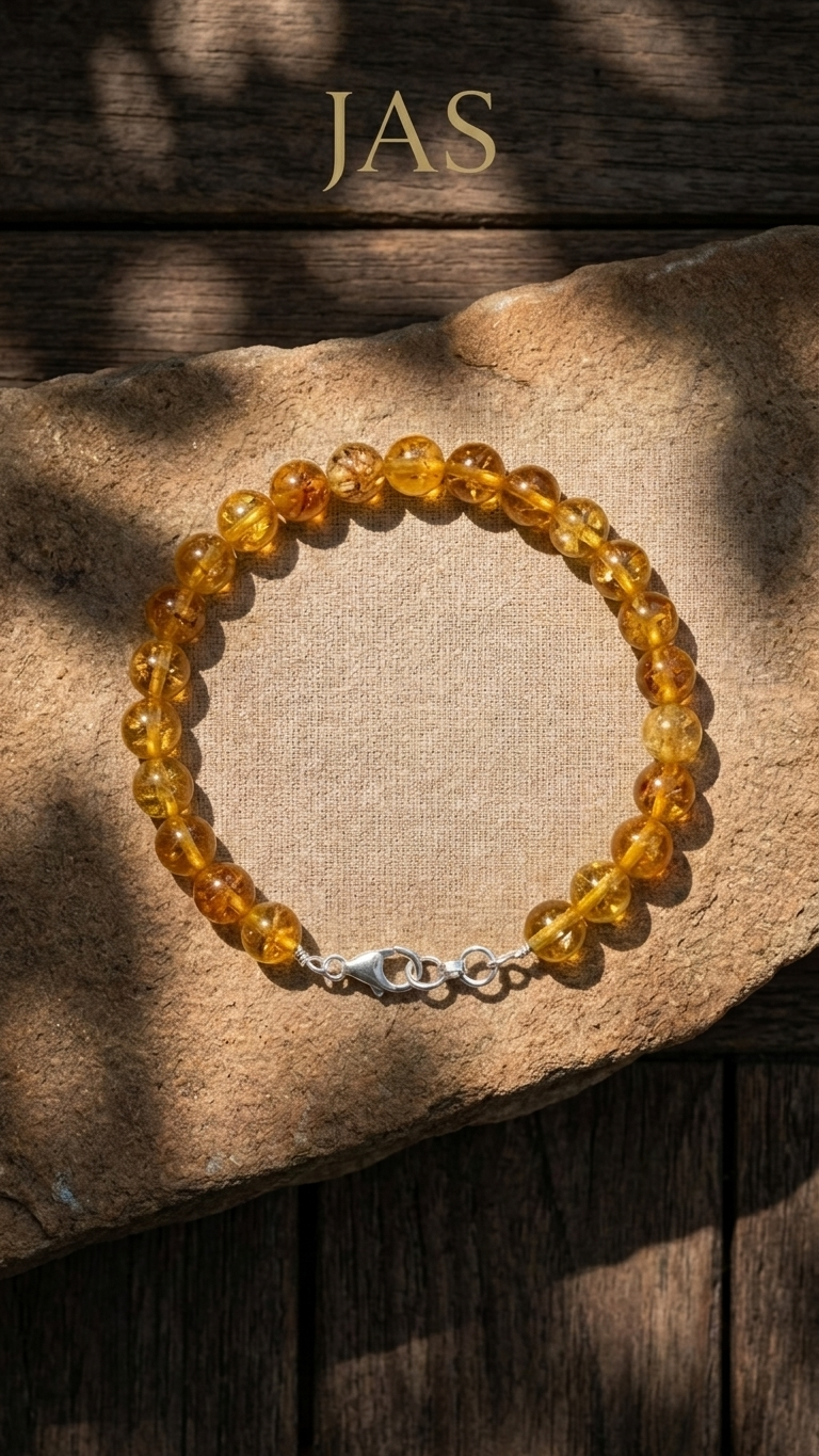 Yellow Citrine Round Bead Bracelet – Premium Silver Lock & Adjustable Design