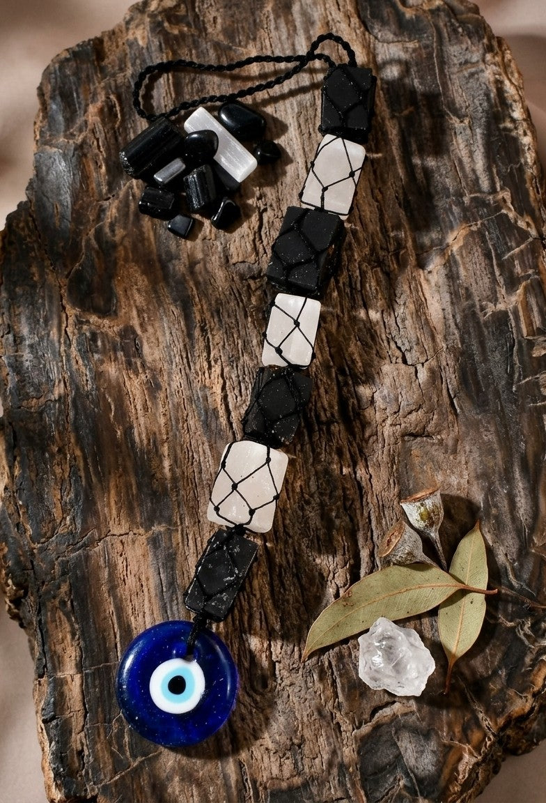 Nazar Protection Black Tourmaline Selenite Hanging