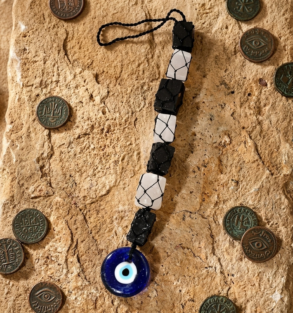 Nazar Protection Black Tourmaline Selenite Hanging
