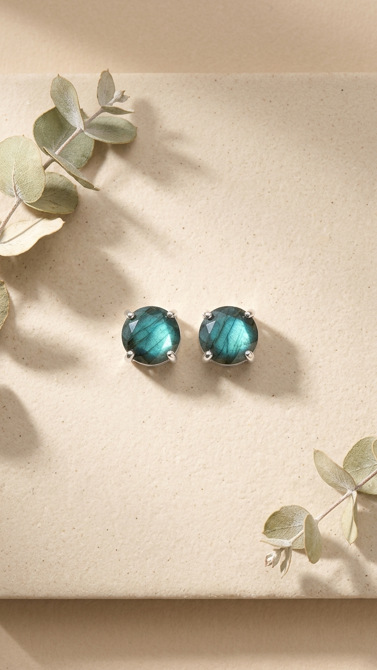 Natural Labradorite Stud Earrings (With Certificate)