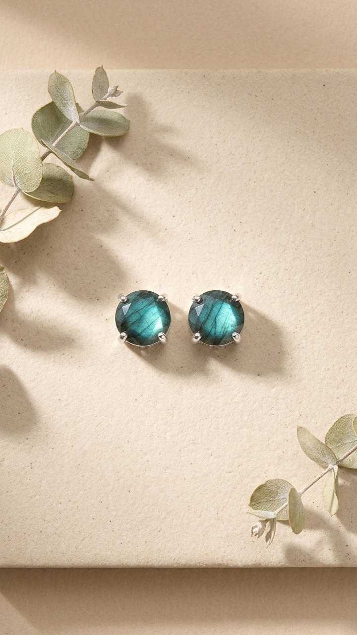 Natural Labradorite Stud Earrings (With Certificate)