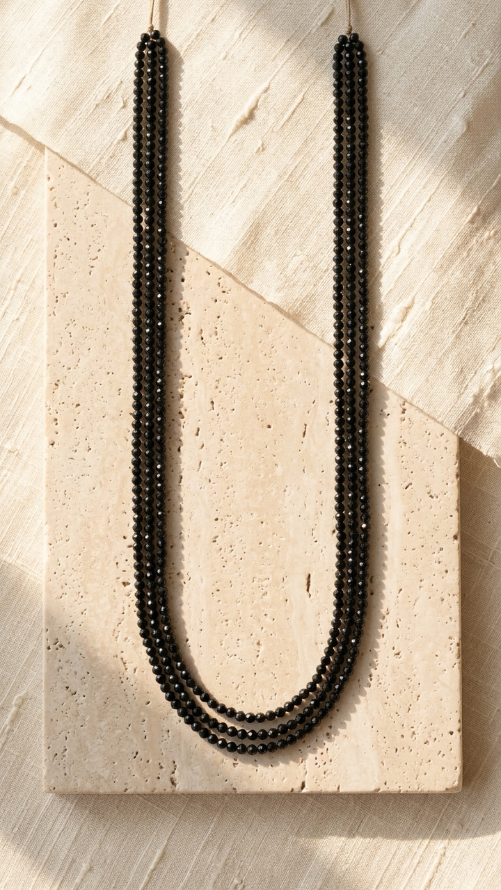 Natural Black Tourmaline Beaded Necklace