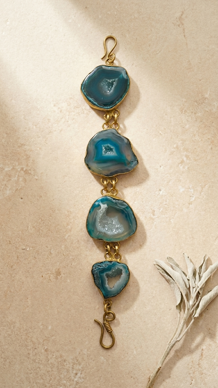 Torrance Blue Sea Ruzy Agate Stone Chain Bracelet