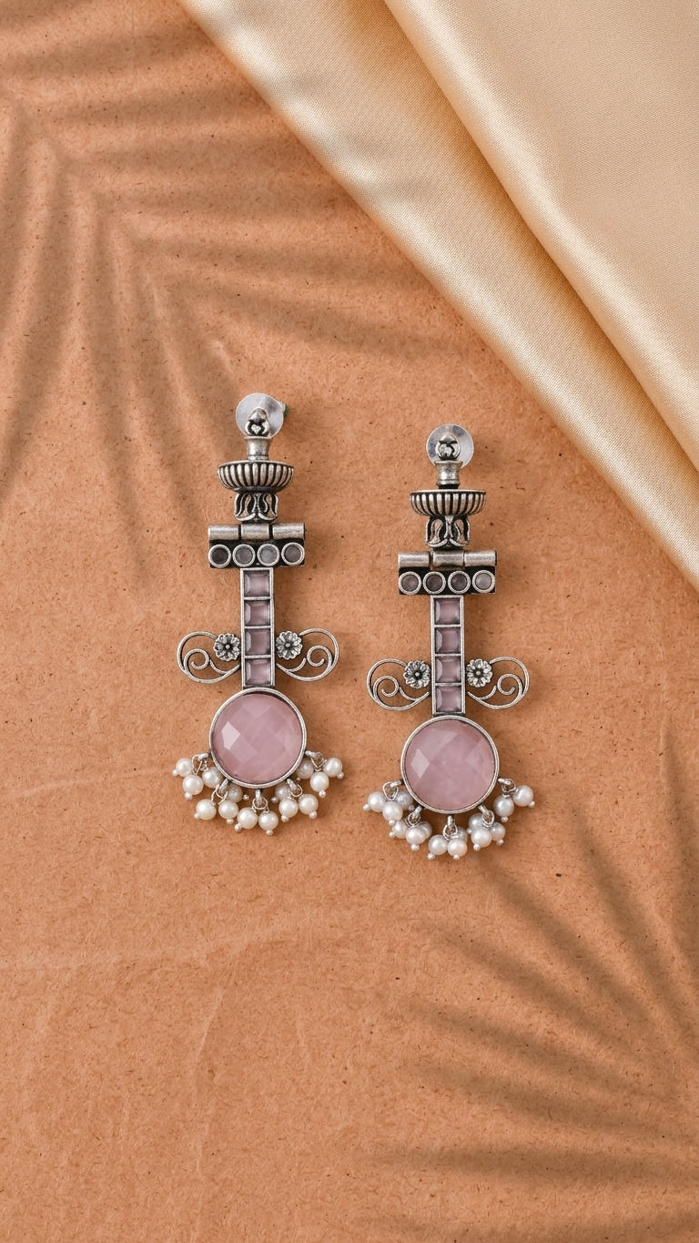 Blush Elegance Pink Dandiya Earrings