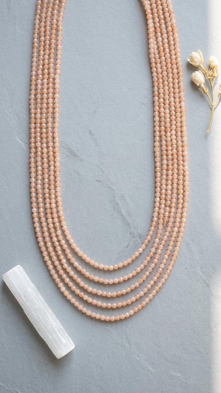 Natural Peach Moonstone Beaded Necklace (With Certificate)