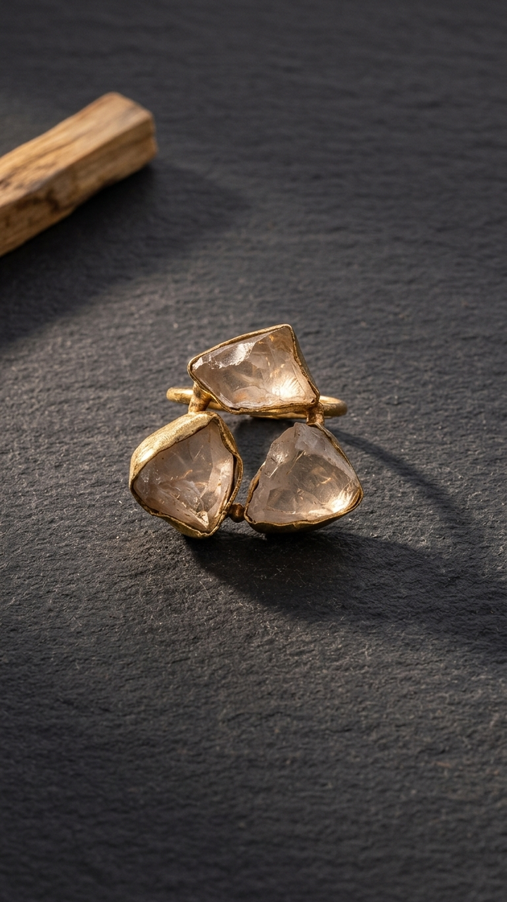 Rose Quartz Dandiya Statement Ring