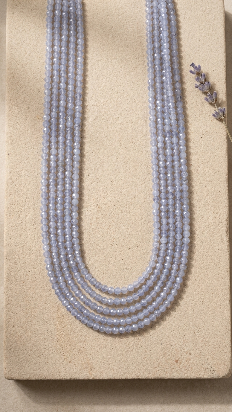 Natural Blue Lace Agate Beaded Necklace (With Certificate)