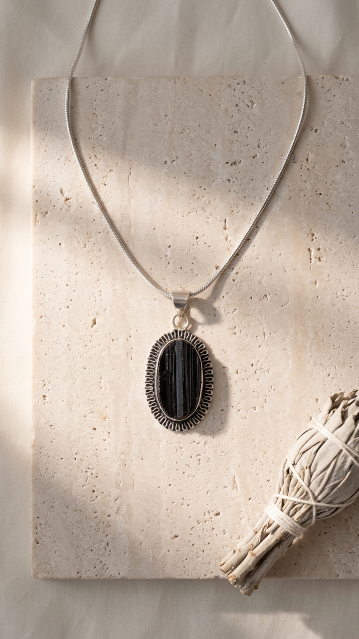 Natural Black Tourmaline Pendant Oval Shape