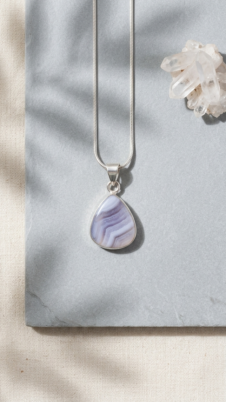 NATURAL BLUE LACE AGATE PENDANT