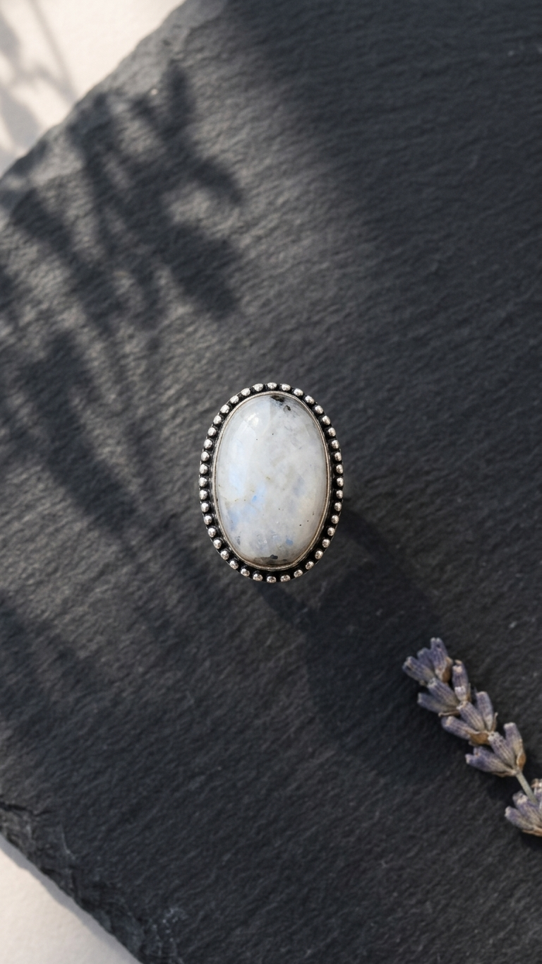 NATURAL RAINBOW MOONSTONE  RING 100% Natural Gemstone